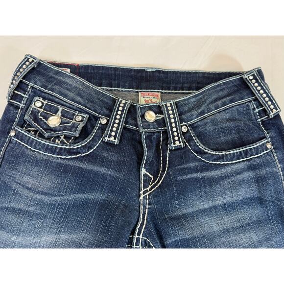 Y2K True Religion Rhinestone Big T Disco Joey Jeans – Size 26 – Flare Low Rise - Picture 2 of 15